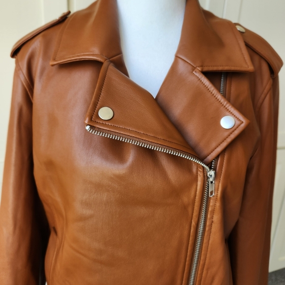 Soft Comfy Faux Leather Moto Jacket Fall Lightweight Zippers Snaps Cute Medium - Picture 3 of 17